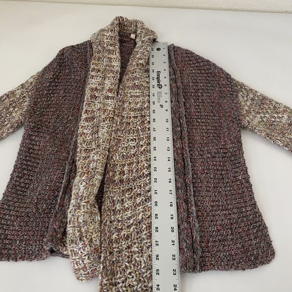 Anthropologie Moth Cardigan Sweater S Gray Tan Red Shimmer Knit Open Front Boho - Picture 8 of 10
